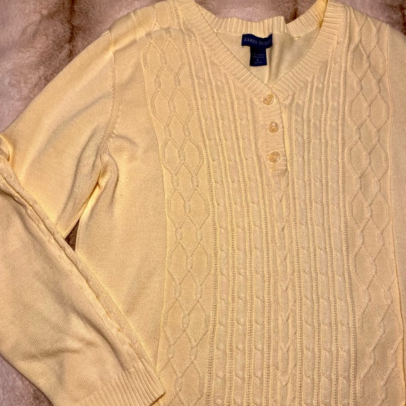 Karen Scott yellow Cotton v neck sweater pullover front buttons - Picture 8 of 9